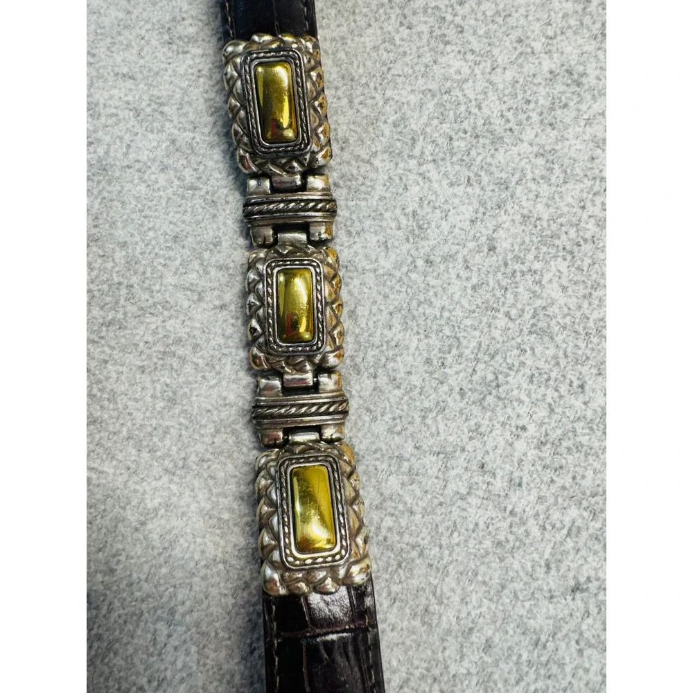 Brighton Belt Womens Small‎ Brown Croc Embossed Leather Mixed Metal S 44209